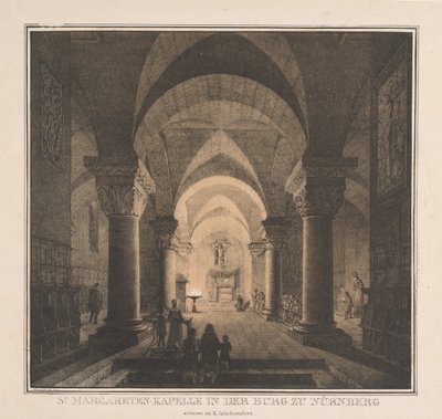 Anmärkningsvärda byggnader från medeltiden i Tyskland: St. Margarets Chapel in the Imperial..., 1819. av Domenico Quaglio
