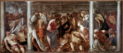 Kristus hör den förlamade (probatiska poolen). Målning av Jacopo Robusti dit il Tintoretto (Tintoret av Domenico Robusti Tintoretto