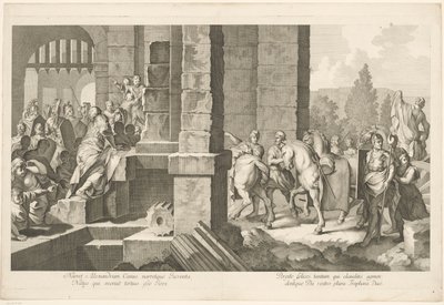 Militär procession går in i en byggnad Alexander den stores triumf i Babylon (serietitel) av Domenico Rossetti