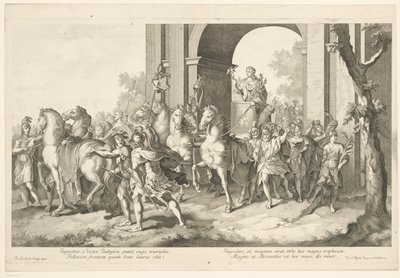 Militär procession med Alexander den store på triumfvagn Alexander den stores triumf i Babylon (serietitel) av Domenico Rossetti