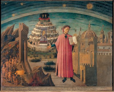 Dante och hans dikt "Den gudomliga komedin" av Domenico di Michelino
