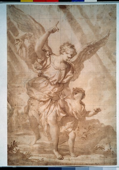 ""Skyddsängeln"" (Skyddsängel) Pennteckning av Domenico Piola (1627-1703) Pushkin-museet, Moskva av Domenico the Elder Piola