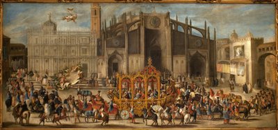 Transport av tillkännagivandet av masken. Målning av Domingo Martinez (1688-1749), olja på duk av Domingo Martinez