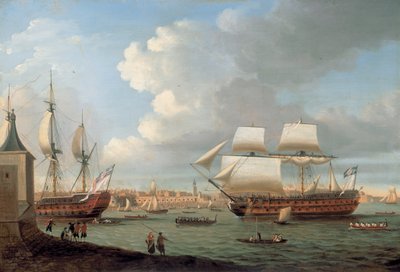 Foudroyant och Pégase i Portsmouths hamn, 1782 av Dominic Serres