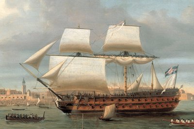 Foudroyant och Pégase på väg in i Portsmouths hamn, 1782 av Dominic Serres