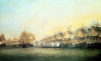 Den fjärde aktionen utanför Trincomalee mellan engelsmännen under amiral Sir Edward Hughes (ca 1720-94) och fransmännen under M. de Suffren, 1782 av Dominic Serres