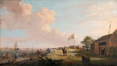 Vy över Tilbury Fort med fiskare som drar upp nät, 1770 av Dominic Serres