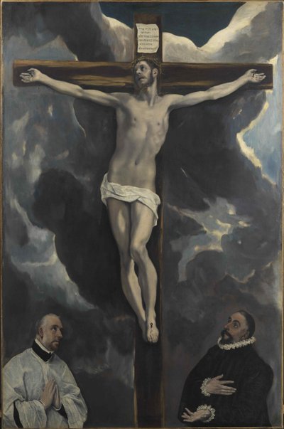 Kristus på korset avgudad av två givare, slutet av 1500-talet.. av Dominico El Greco