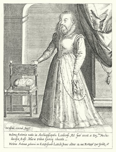 Helena Antonia av Liège, den skäggiga kvinnliga hovdvärgen till Maria av Österrike, den heliga romerska kejsarinnan (gravyr) av Dominicus or Custodis Custos