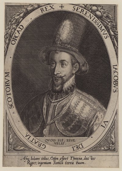 King James VI av Skottland (gravyr) av Dominicus or Custodis Custos