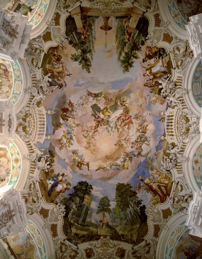Fresk som dekorerar kupolen på klostret Schussenried av arkitekten Domenikus Zimmermann (1685-1766) 1730-1731 Schussenried, Tyskland av Dominikus Zimmermann