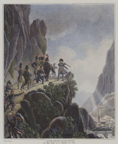 Napoleon undersöker Fort Bard, Italien, 23 maj 1800 (färg litho) av Dominique Vivant (after) Denon