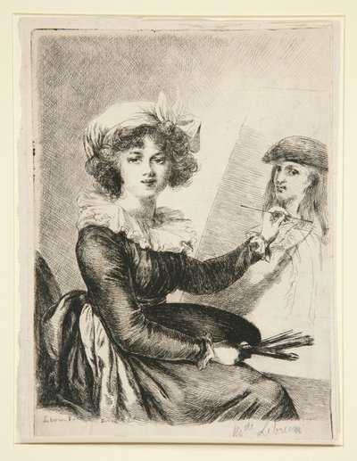 Louise-Elisabeth Vigée-Lebrun, (Mlle Lebrun), efter och spegelvänd efter självporträttet från 1790 i Uffizierna av Dominique Vivant Denon