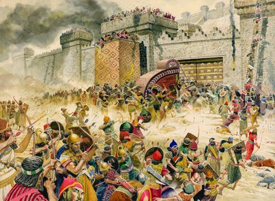 Samaria, Israels fästningsstad, faller för assyrierna (gouache på papper) av Don Lawrence