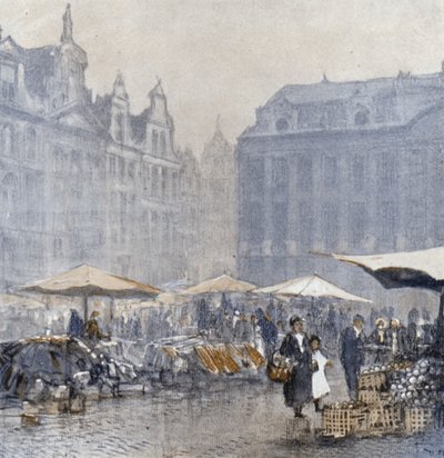Bryssel at Early Morning (färg litho) av Donald (after) Maxwell