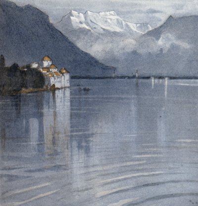 Chillon, av Byrons dikt (färg litho) av Donald (after) Maxwell