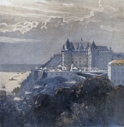 Quebec och Chateau Frontenac (färg litho) av Donald (after) Maxwell
