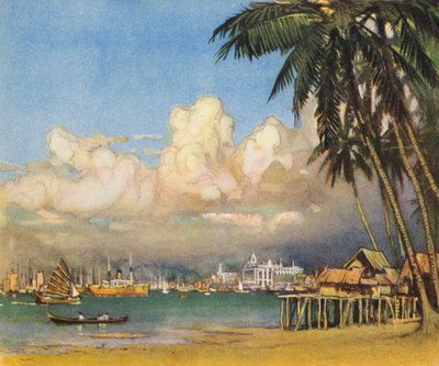 Singapore (färglitografi) av Donald (after) Maxwell