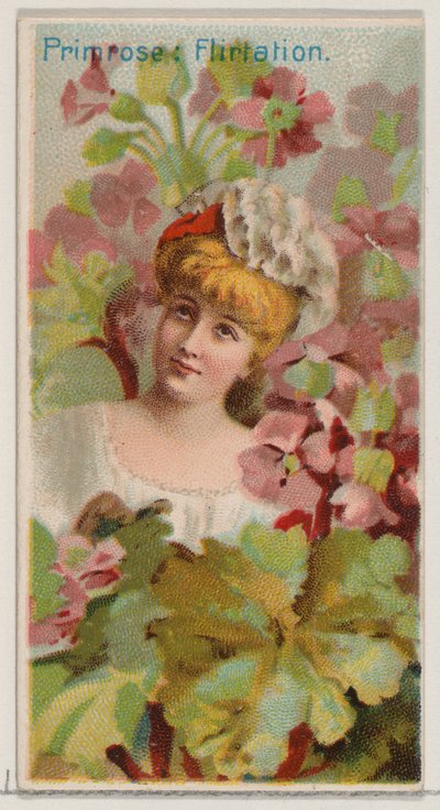 Primrose: Flirtation, från serien Floral Beauties and Language of Flowers N75 för Du..., 1892. av Donaldson Brothers