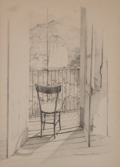 Balkongen, ca 1975 (ritning på papper) av Donatella Merlo