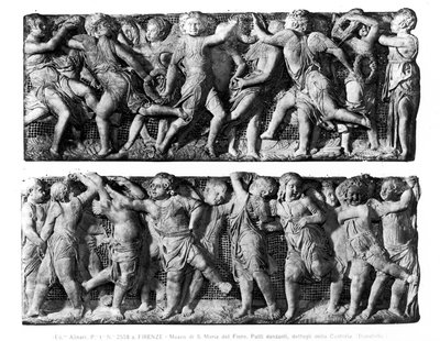 Dansande Putti Panel, från Cantoria, från Singing Gallery of the Duomo (marmor) av Donatello