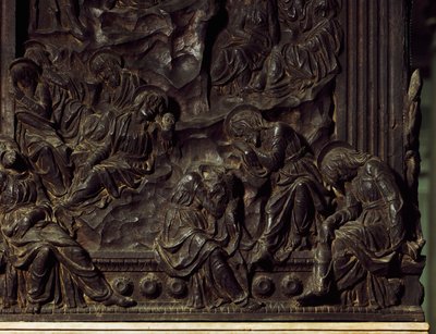 Gudstjänst i trädgården, detalj från vänster predikstol, av Donatello (1386-1466), Basilica of St Lawrence, Florens, Italien av Donatello