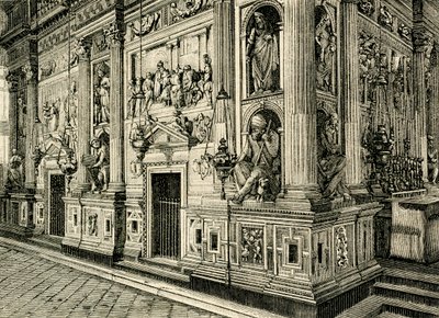 Marble Screen of Holy House, designad av Donato Bramante (1444-1514), Sanctuary of Holy House, Loreto, Marche, Italien av Donato Bramante
