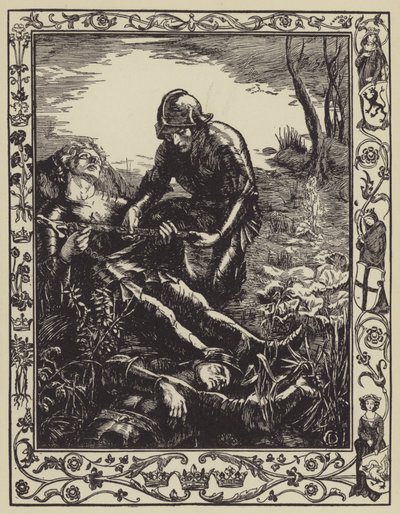 Arthur ger Excalibur till Sir Bedivere av Dora Curtis