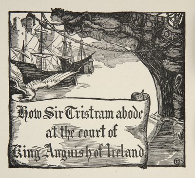 Hur Tristram bodde vid hovet till kung Anguish of Ireland, illustration från 