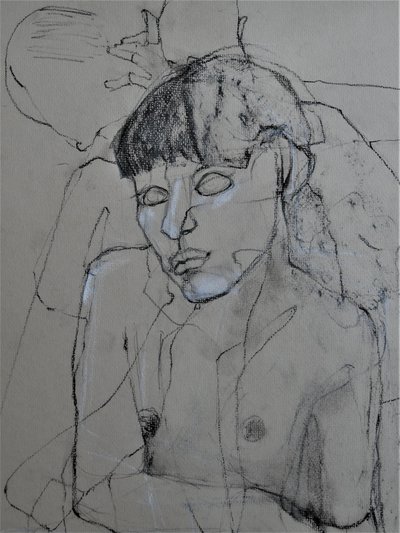 Nakenfigur i kolteckning av Doris Schmitz