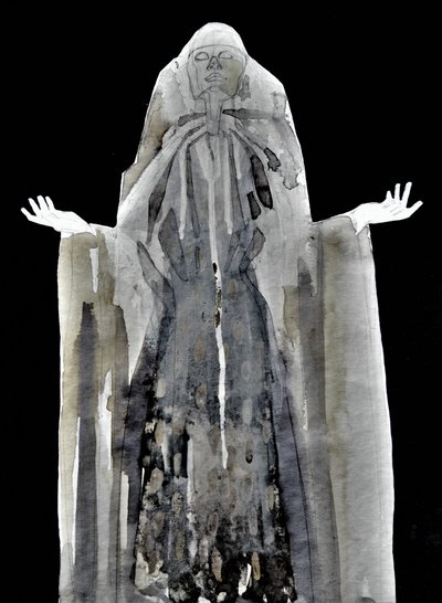 En eterisk figur med huva av Doris Schmitz