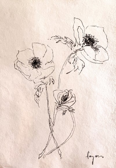 Minimalistisk blomsterteckning av Dorothy Fagan