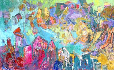 En livfull stad – abstrakt av Dorothy Fagan