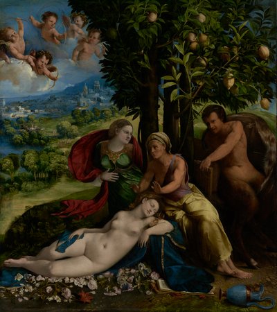 Mytologisk scen, ca 1524 (olja på duk) av Dosso Dossi