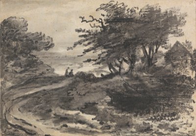 Landskap med träd och två figurer av Dr. Thomas Monro