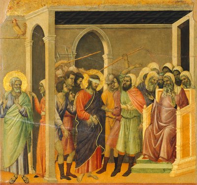 Kristus hånade, detalj, recto av Maestà av Duccio di Buoninsegna