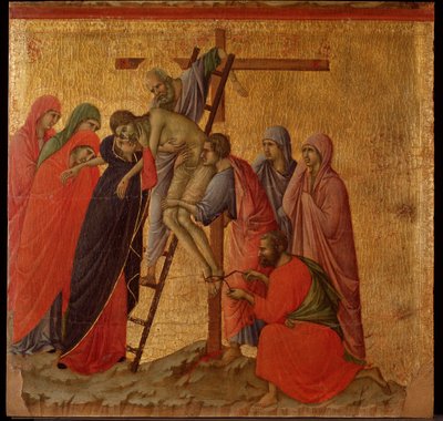 Passion: nedfallet. Maesta altartavla (tempera och guld på trä av Duccio di Buoninsegna
