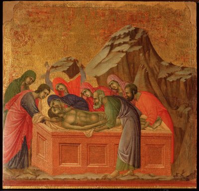 Passion: gravläggningen. Maesta altartavla (tempera och guld på trä av Duccio di Buoninsegna