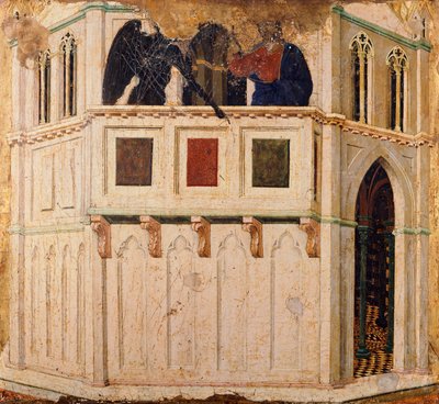 Frestelse på templet, detalj från predella av Maesta