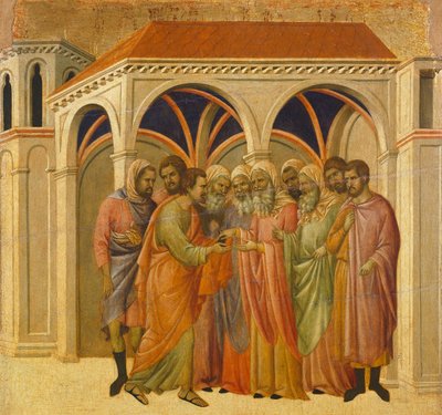 Sveket av Judas, detalj av kakel från avsnitt från Kristi passion och uppståndelse, baksidan av Maesta