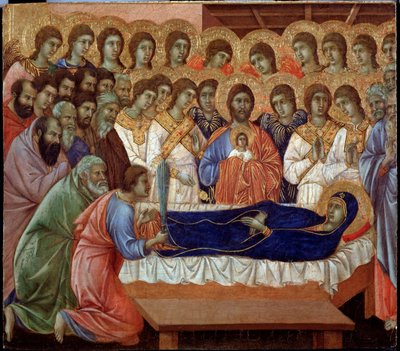 Jungfruns sovsal (detalj av Maesta) (Målning av Duccio di Buoninsegna