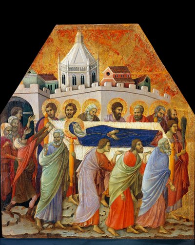 Jungfruns begravning, Saint John med handflatan öppnar vägen (tempera på trä av Duccio di Buoninsegna