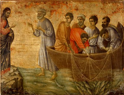 Den andra mirakulösa synden: Kristi uppenbarelse för apostlarna vid Tiberiasjön av Duccio di Buoninsegna