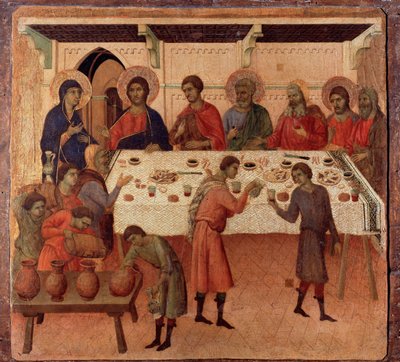 Bröllopet i Kana. Baksidan av altartavlan (tempera och guld på trä av Duccio di Buoninsegna