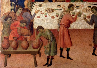 Bröllopet i Kana. Detalj, baksidan av altartavlan (tempera och guld på trä av Duccio di Buoninsegna