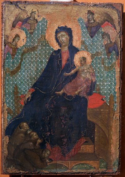 Jungfru och barn med tre franciskanermunkar (Målning av Duccio di Buoninsegna