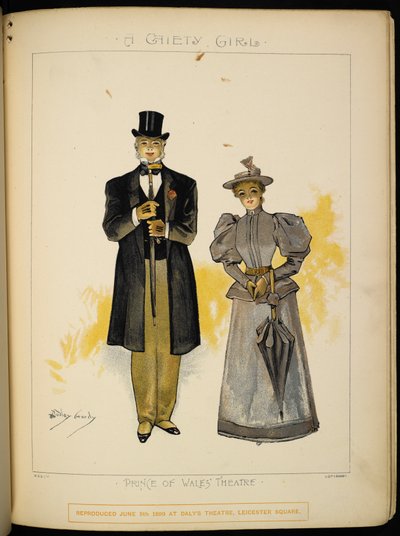 Två av karaktärerna. En gentleman och dam, möjligen Lady Grey. av Dudley Hardy