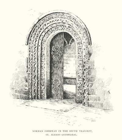 Normandisk dörröppning i södra transeptet, St Albans Cathedral (litografi) av Duncan Moul