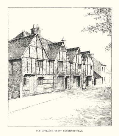 Old Cottages, Great Berkhampstead (litografi) av Duncan Moul
