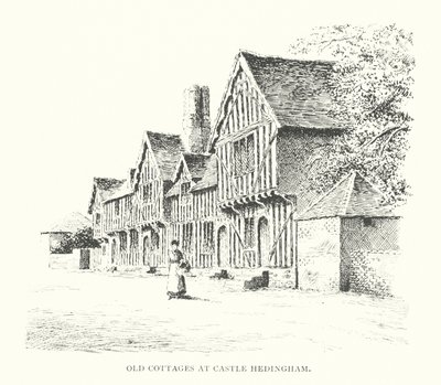 Gamla stugor vid Castle Hedingham (litografi) av Duncan Moul
